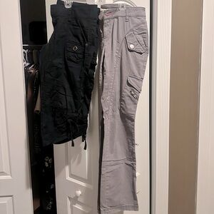 Lot of TWO DKNY pants size 11. Black capris & gray pants.